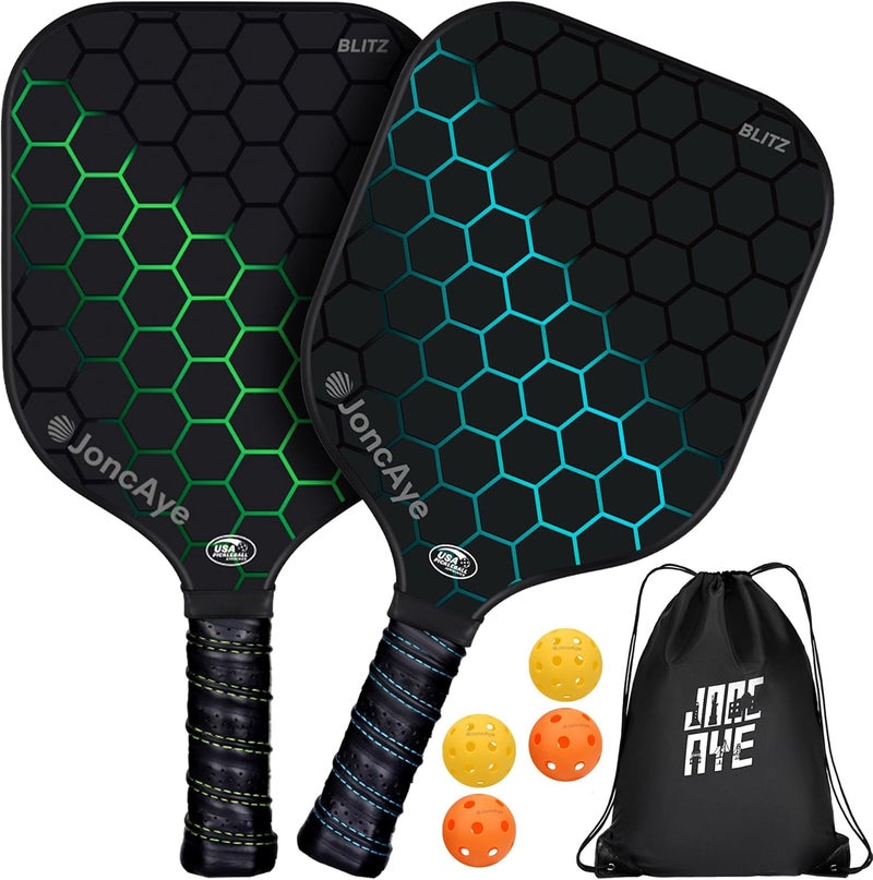 JoncAye Pickleball-Paddles-Set of 4 or 2 Rackets by , USAPA Approved Pickle-Ball Equipment with Balls, Bag, Accessories, Fiberglass Graphite Pickleball Racquet Set for Men, Women - Image 1